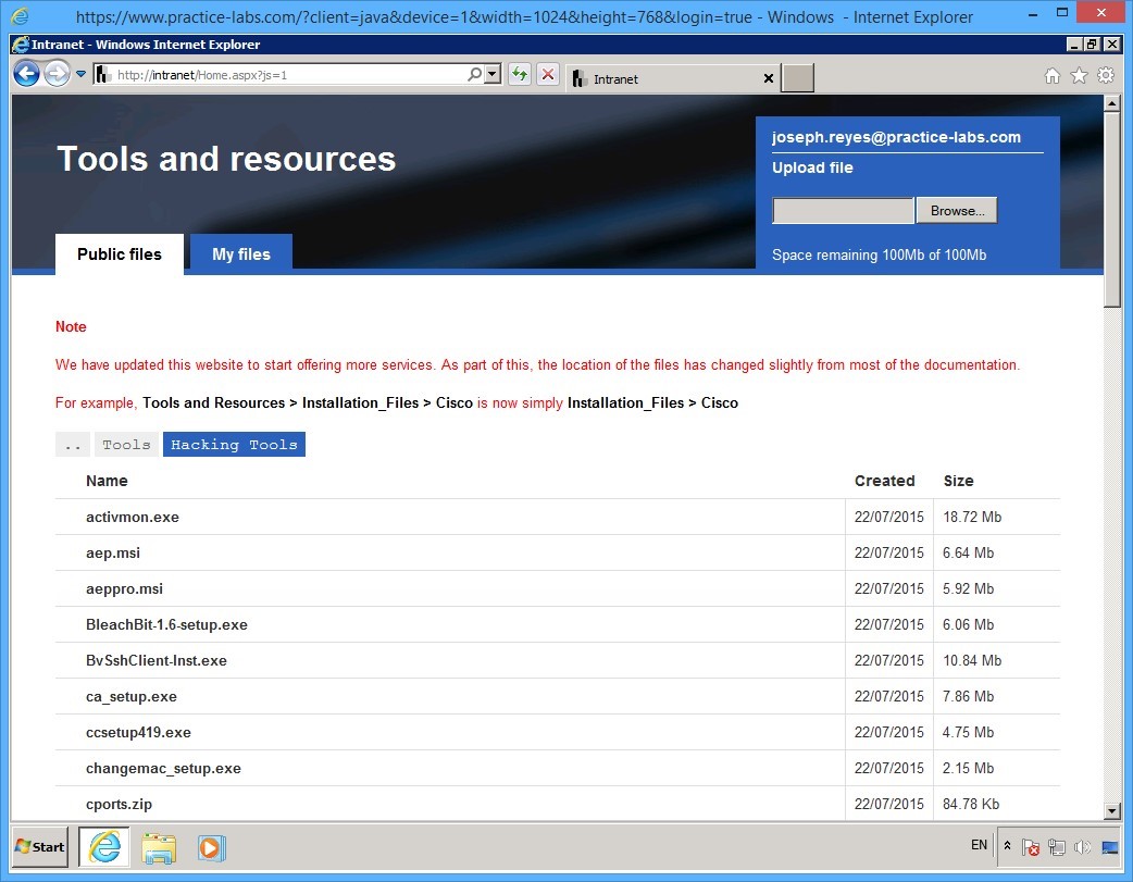 Practice Labs screenshot.